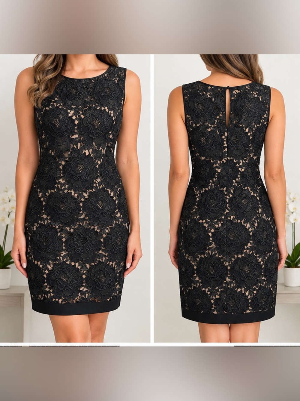 White House Black Market Black Floral Lace Sheath Dress